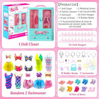 70 Pcs Doll Closet with Clothes & Accessories Set,2 Wedding Gowns 6 Fashion Dresses 2 Casual Outfits 2 Swimsuit 10 Shoes 20 Hanger 27 Accessories,Dress up Toys for Girls Kids Birthday Gift