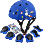 Kids Bike Helmet with DIY Stickers and Knee Pads Elbow Pads Wrist Guard Set for Ages 3-8-14 Toddler Boys Girls Helmet for Roller Skates Cycling Skateboarding Bicycle Scooter