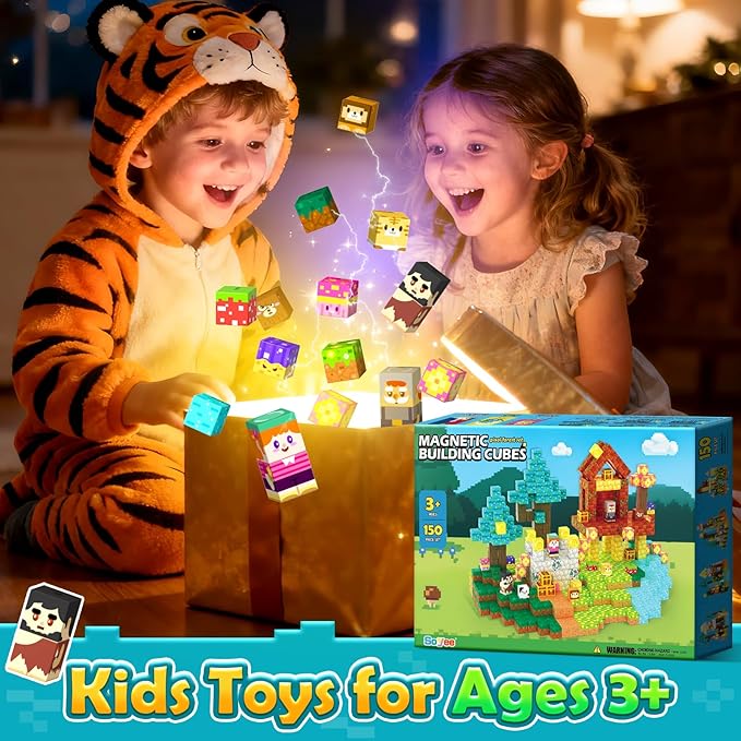 Soyee 150PCS Magnetic Blocks - Magnetic Building Blocks Stacking Magnets Toys for Kids Montessori Sensory STEM Toddler Construction Toys for Ages 3-5 5-7 8-13 Christmas Birthday Gifts