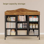 Baby Changing Table with 9 Fabric Drawers, Waterproof Diaper Changing Station & Pad, Mobile Nursery Diaper Changing Table, Baby Furniture, Bedroom, Rustic Brown