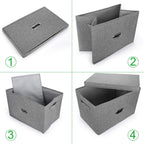 Large Linen Fabric Foldable Storage Bins with Removable Lid and Handles, Washable Storage Box Organizer Containers Baskets Cube with Cover for Bedroom,Closet,Office,Nursery (Grey, Extra Large)