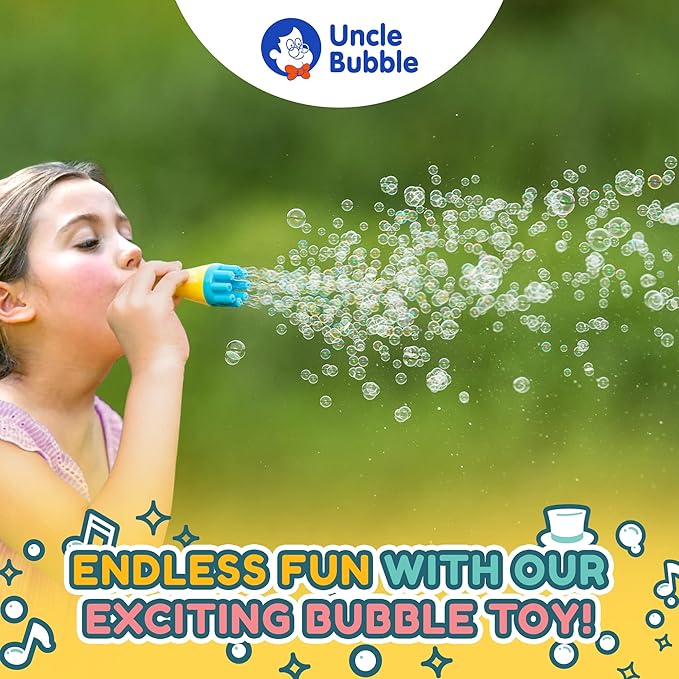 Uncle Bubble Mini Bubble Blower - Non Toxic Plastic Confetti Bubbler, Fun Summer Toys for Kids, Girls and Boys, Blow Thousands of Mini Bubbles in One Breath
