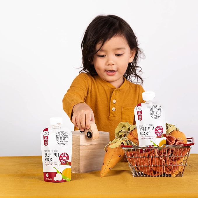 Serenity Kids 7+ Months Bone Broth Puree Made with Organic Veggies - BPA-Free Organic Baby Food Pouches with Veggies & Ethically Raised Meat - Clean Label Project Certified - 3.5 Oz, 6 Pack