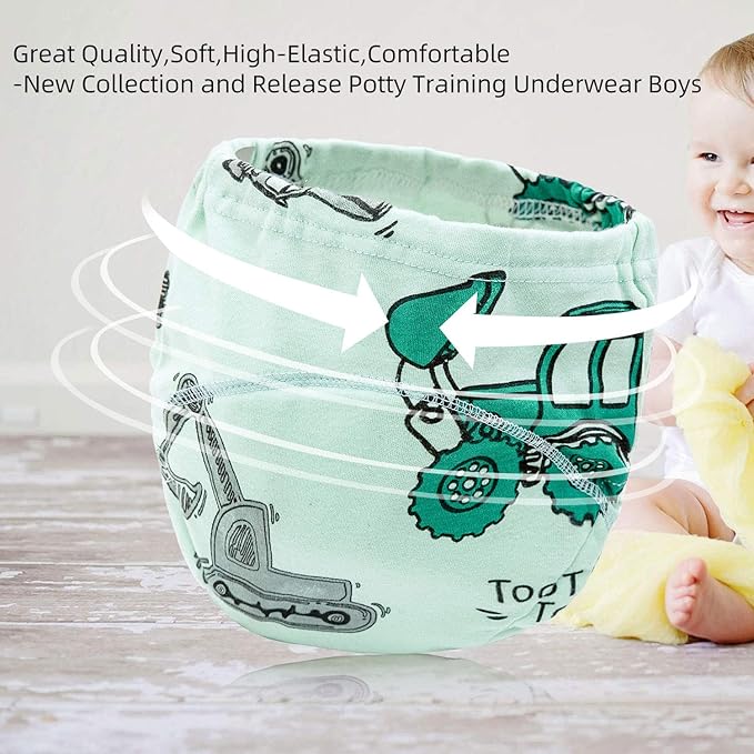 Joyo roy 6Pcs Potty Training Underwear Boys Soft Cotton Toilet Training Pants Great Aabsorption Leakproof Baby Toddler Boy Underwear 3T Comfortable Padded Pee Pants for Boys with Potty Chart