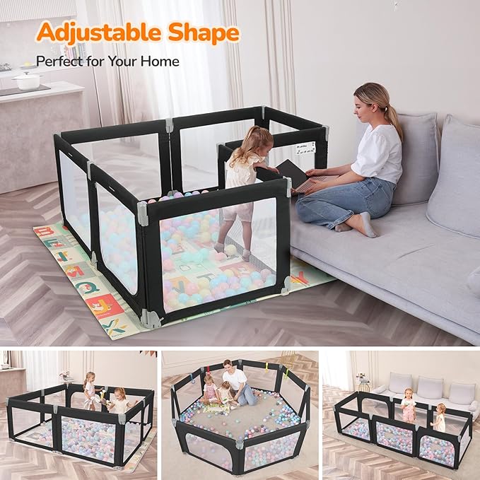 Dripex Foldable Playpen for Babies and Toddlers, 71"×69" Extra Large Baby Playpen, Indoor & Outdoor Safety Gate Collapsible Play Pen, Baby Fence Play Area with Visible Mesh, Black