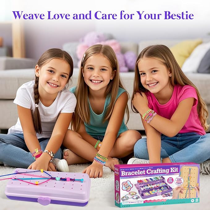 Friendship Bracelet Making Kit with Storage Box,DIY String Bracelet Arts and Craft for Girls Aged 8-12,Kids' Travel Activity Toy Set,Easter Birthday Gifts for Ages 6 7 8 9 10 11 12 Year Old Purple