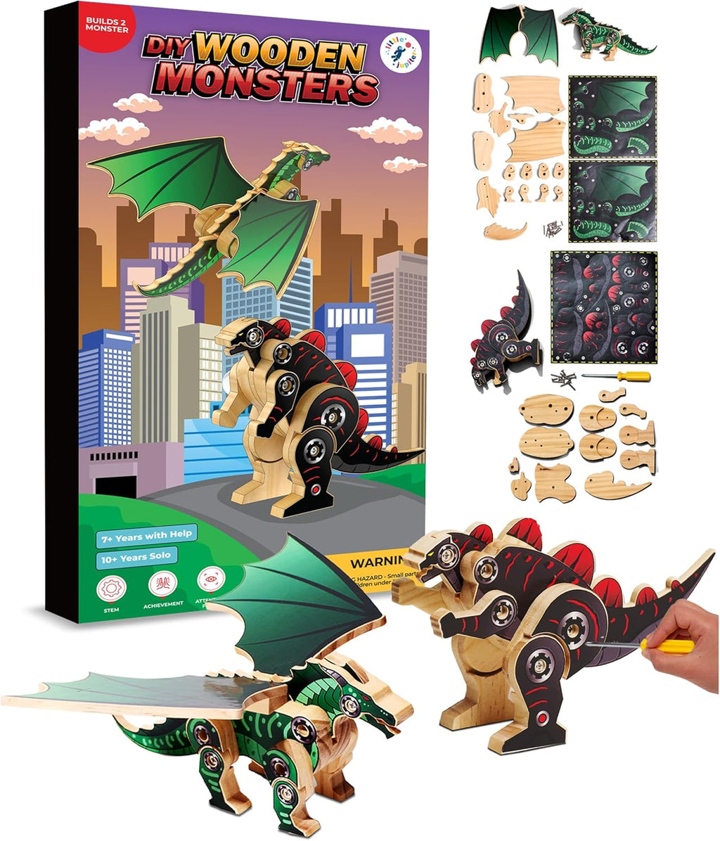 Little Jupiter DIY Wooden Kit with Stickers - 2 in 1 Monster Series - Japanese Monster for 7-12 Yrs - Woodworking Kits - Wood Crafts - Kids Building Kit - Wooden Crafts (Type 1 & 2)