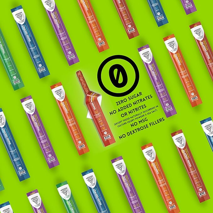 Mission Meats Variety Pack with Certified Organic Beef, Grass Fed, Free Range Turkey, and Cracked Pepper Pork – Gluten & Sugar Free, Whole 30 & Paleo Friendly, Delicious and Family Friendly (12 Count)