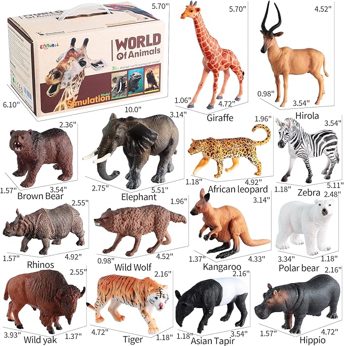 31 Pcs Safari Animals Figures Including 24 Realistic Jungle Playset Toys Zoo Animals for Toddlers 3+ Years Old Ideal Gift for Boys and Girls