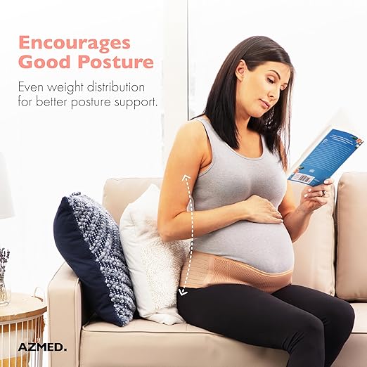AZMED Maternity Belt Back Support - Adjustable Abdominal Binder for Pregnancy - Belly Band for Pelvic, Waist & Lower Back Comfort - Fits Up to 46 Inches - Beige