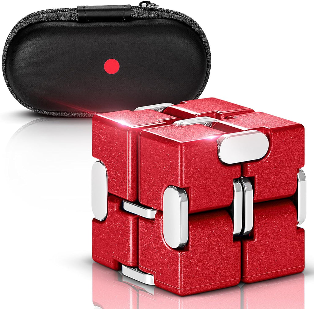 Fidget Cube, Zinc Aolly Metal Infinity Cube Fidget Desk Toy, Punk Style Design with Exquisite Case, Durable and Heavy Cool Gadgets, Adult Fidget Toys for Alleviate Stress and Anxiety(Red)