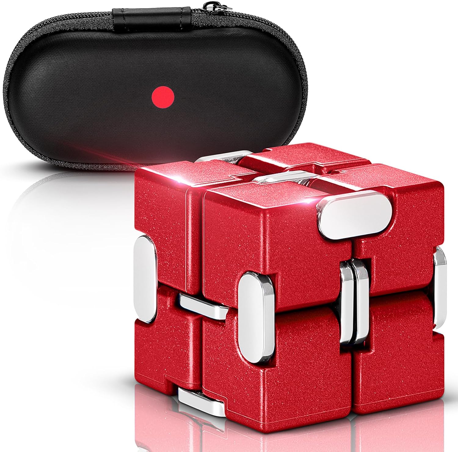 Fidget Cube, Zinc Aolly Metal Infinity Cube Fidget Desk Toy, Punk Style Design with Exquisite Case, Durable and Heavy Cool Gadgets, Adult Fidget Toys for Alleviate Stress and Anxiety(Red)
