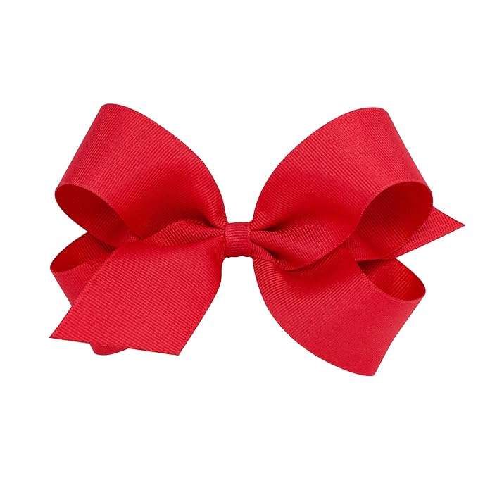Wee Ones Girls' Plain Wrap Classic Grosgrain Hair Bows on a WeeStay No-Slip Hair Clip, Handmade, Large, Red