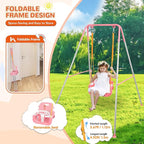 4-in-1 Swing Set & Baby Jumper and Bouncer for Toddler, Heavy Duty Baby Swing Set with Foldable Metal Stand for Indoor & Outdoor Play, Adjustable Swingset for Toddler (Pink)