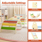 Pikler Triangle Set 7in1 Toddler Climbing Toys Indoor Foldable Baby Climbing Toys Wooden Montessori Climbing Set with Arch, Ramp, Ladder for 1-3 Years, Jungle Gym for Kids