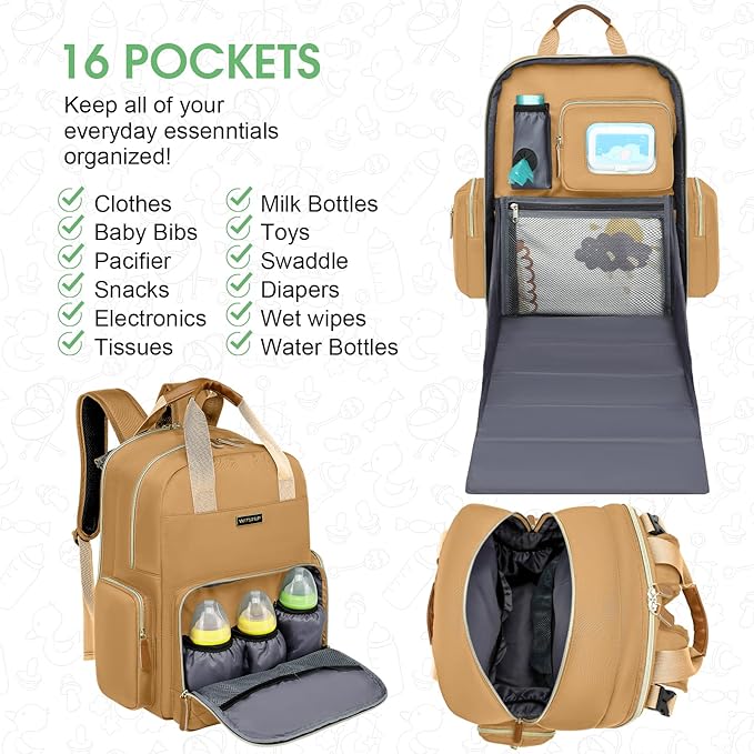 Diaper Bag Backpack with Changing Station, Baby Diaper Bag Organizer for Moms Dads Large Baby Changing Bags