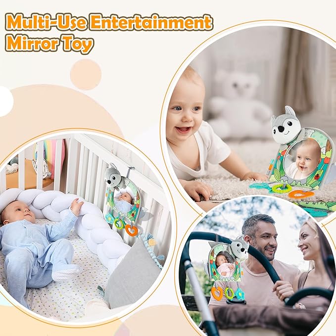 Car Seat Toy, Car Mirror for Baby, Baby Mirror for Car, Baby Car Mirror for Baby Rear Facing, Travel Baby Activity Center with Hanging Engaging Toys for infants Babies 0-6-12-18 Months Boy Girl