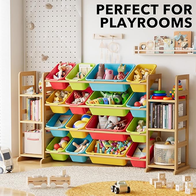 SpaceAid Toy Storage Organizer with 6 Shelves and 16 Bins, Toy Organizers Storage Bookshelf, Kids Bin Shelf Toys Box Bookcase for Bedroom Playroom Organization Room Decor, Multi-Colored