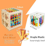 Montessori Toys for 1+ Year Old, Wooden Sorter Cube with 8pcs Rattling Shapes, Developmental Learning Toy Gifts for Baby Toddler Boys Girls, Gift Packaging
