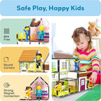 PicassoTiles Magnet Tile Building Block Family Homestead Doll House Theme Playset 8 Character Action Figures Double Sided Magnetic Tiles Printing STEM Education Learning Kit Toy Set Kids Ages 3+ PTQ06