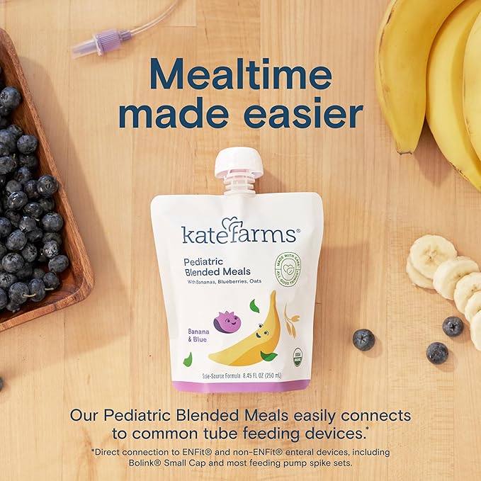 KATE FARMS Organic Pediatric Blended Meal, Bananas and Blueberries, 8g protein, organic whole foods, oral or tube feed nutrition, Gluten Free, Non-GMO, 8.45 oz (12 Pack)