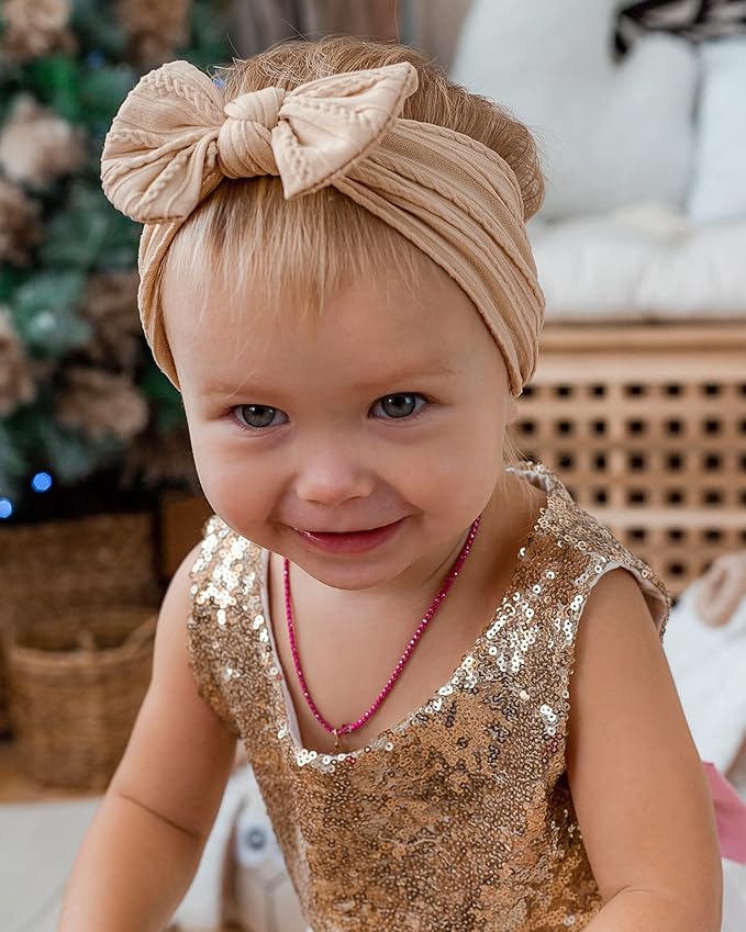 jollybows 8pcs Nylon Headbands for Baby Girls Infant Baby Bows Newborn Hairbands Toddler Hair Bow Elastics Head Wraps