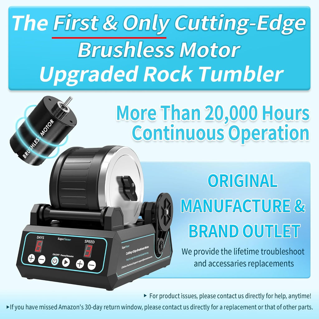 K1 Pro Professional Cutting-Edge Brushless Motor Advanced Rock Tumbler Polisher Kit, Extra Large 2.5Lb Barrel with 3-Speed Motor 9-Day Timer, Belts, Rough Gemstones, 4 Polishing Grits etc.