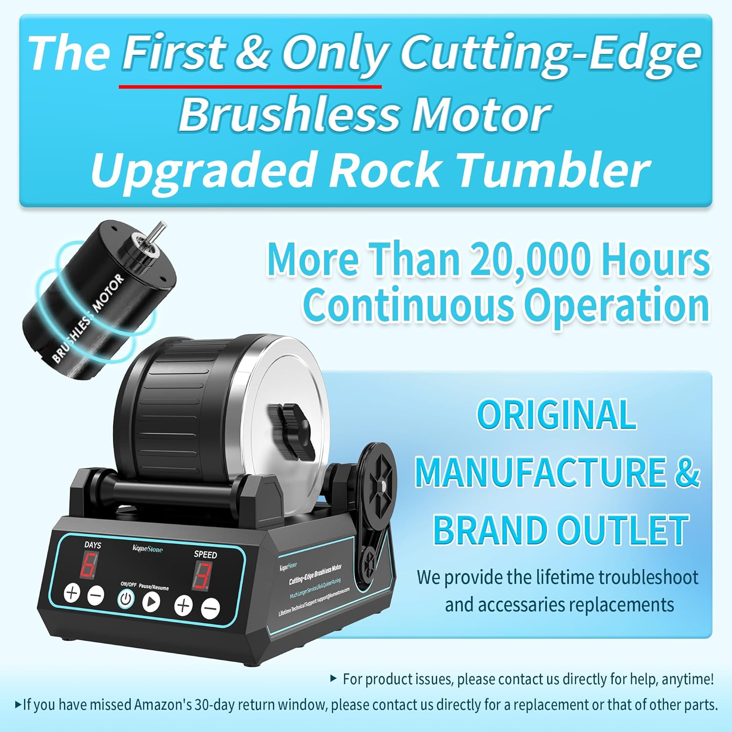 K1 Pro Professional Cutting-Edge Brushless Motor Advanced Rock Tumbler Polisher Kit, Extra Large 2.5Lb Barrel with 3-Speed Motor 9-Day Timer, Belts, Rough Gemstones, 4 Polishing Grits etc.