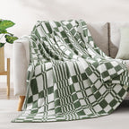 WRENSONGE Checkered Throw Blanket Olive Green Soft Cozy Fluffy Warm Hand Made Weave Throw Blankets for Couch, Sofa, Chair, Bed, Camping, Picnic, Travel Lightweight Bed Blanket - 60"*80"