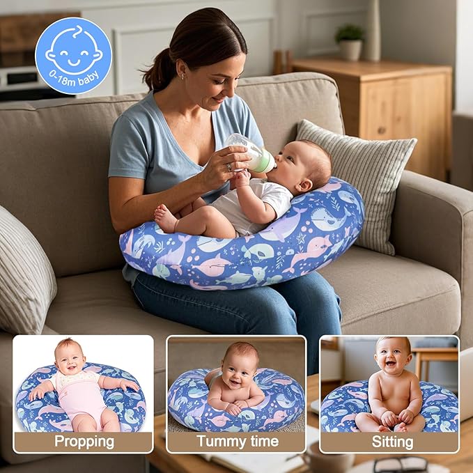 Nursing Pillow, Breastfeeding Pillow with Removable Cover, Ergonomic Breast Feeding Pillow, Baby Feeding Support Cushion for Mom Easier Breastfeeding- Original Size/Whale