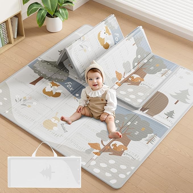 Fodoss Baby Play Mat, 47x47inch Play Mat, 0.4 in Thick Waterproof Playmat for Babies, Foldable Play Mat for Small Baby Playpen, Small Spaces