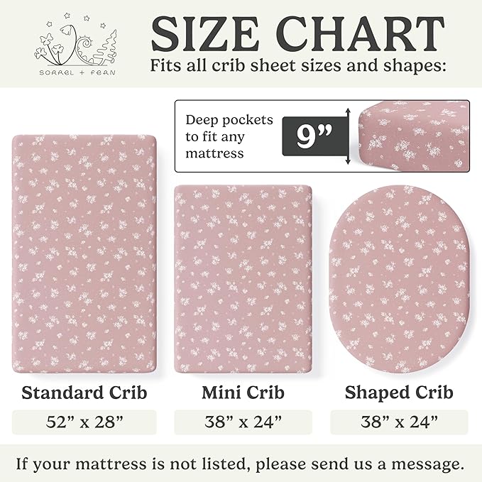 Crib Sheets Neutral - Fitted Baby Crib Sheets Bed for Girl Boy - 2 Pack Standard & Toddler Mattress (Antique Rose) - Buttery Soft Organic Cotton Blend