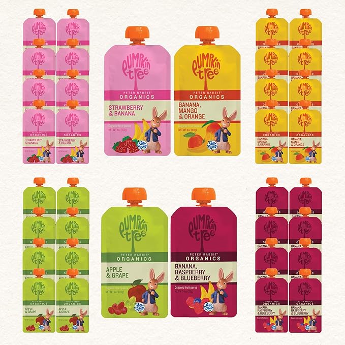 Peter Rabbit Organics Fruit Flavors Variety Pack - Squeezable Snack Pouches, 4 oz. (Pack of 36)