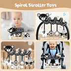 Car Seat Toys for Babies 0-6 Months,Hanging Rattle Toys for Crib Mobile, Baby Spiral Hanging Stroller Black and White High Contrast Toys for Newborn 0 3 6 9 12 Months Baby Boys Girls (Bear)