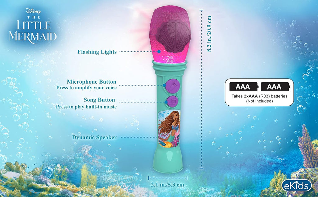 eKids Disney The Little Mermaid Toy Microphone for Kids with Built-in Music and Flashing Lights, Designed for Fans of Disney Toys for Girls