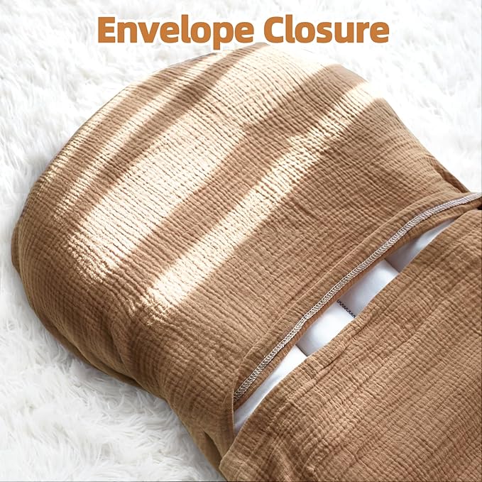 Hooyax Muslin Baby Lounger Cover 2 Pack, Soft and Breathable Newborn Lounger, Adorable Slipcover for Boys & Girls (Brown, Wheat)