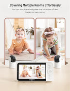 PARIS RHÔNE 2K Split-Screen Baby Monitor, 5” Smart Video Baby Monitor with 2 Cameras, Dual WiFi Cameras with App Control, Night Vision, Motion & Cry Alerts, Auto Tracking, RGB Night Light, Lullabies