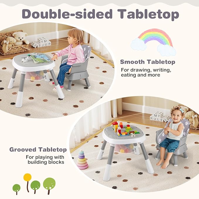 BABY JOY 16 in 1 High Chair, Convertible Baby Highchair for Babies and Toddlers with Activity Center, Booster Seat, Building Block Table, Toddler Chair with Safety Harness, Removable Tray (Gray)