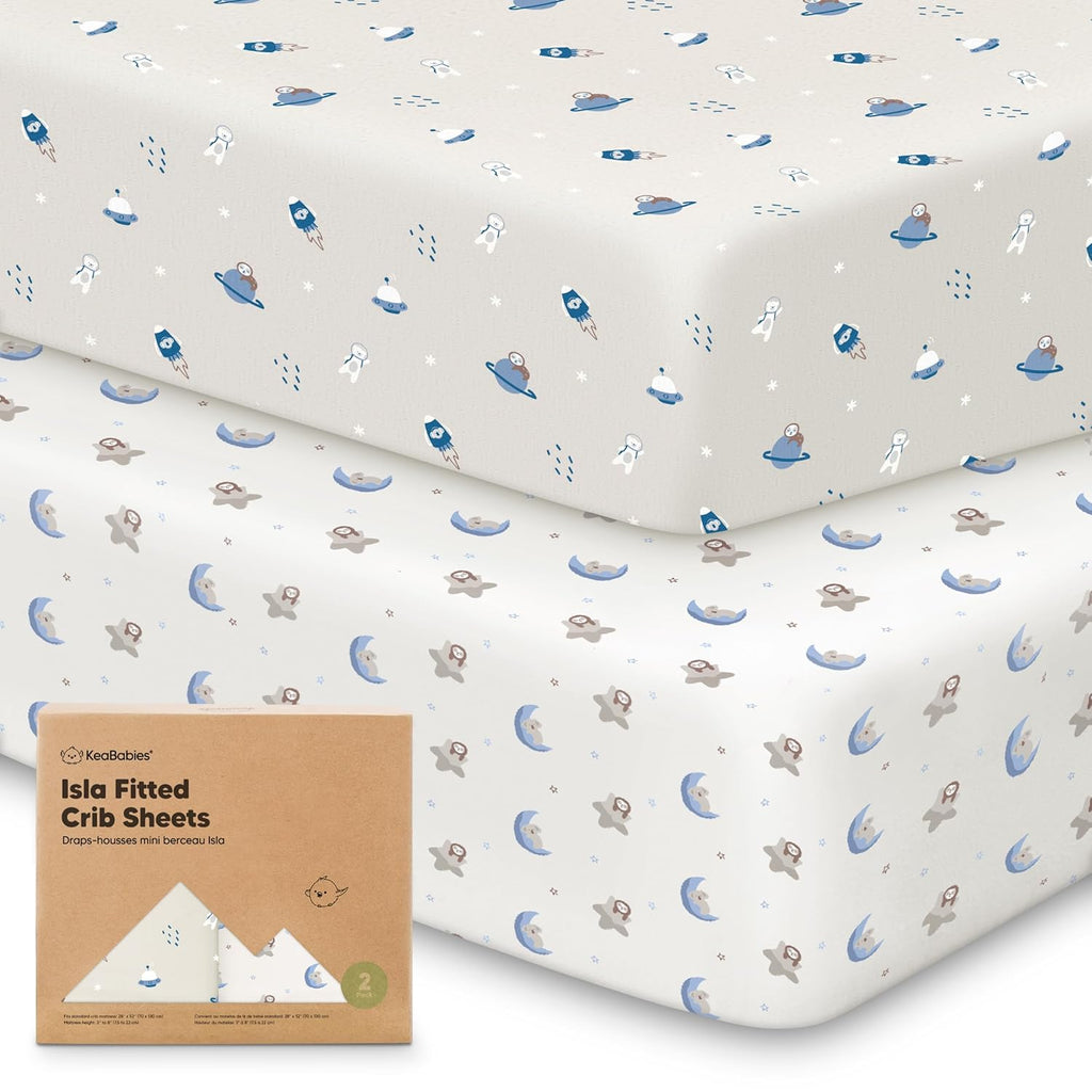 KeaBabies 2-Pack Baby Crib Sheets for Boys, Girls - 52x28 Viscose Derived from Bamboo Toddler Bed Sheets Neutral, Fitted Crib Mattress Cover for Standard Baby Bedding, Soft & Cozy (Cosmo)