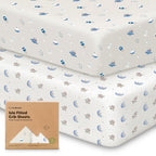 KeaBabies 2-Pack Baby Crib Sheets for Boys, Girls - 52x28 Viscose Derived from Bamboo Toddler Bed Sheets Neutral, Fitted Crib Mattress Cover for Standard Baby Bedding, Soft & Cozy (Cosmo)