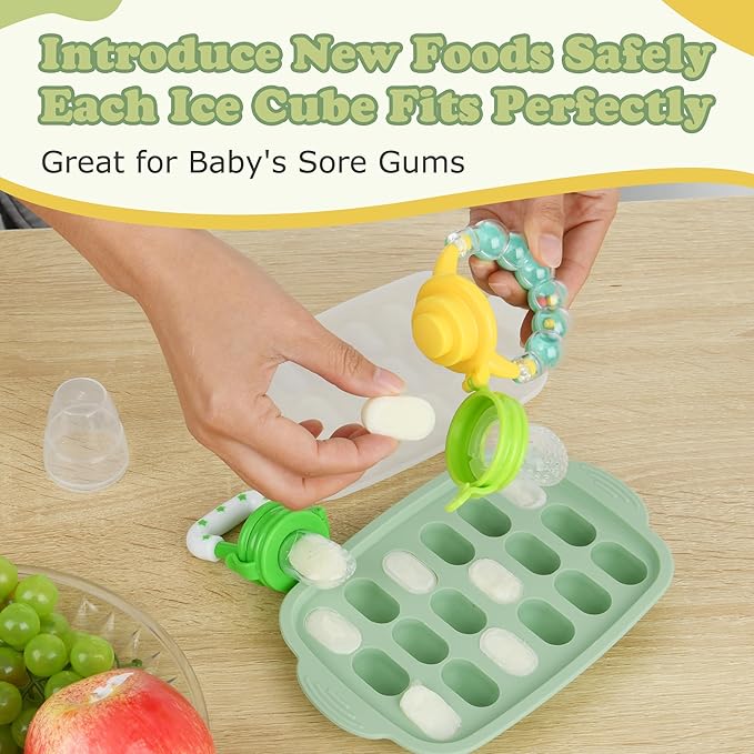 Baby Fruit Feeder & Baby Breastmilk Popsicle Molds-WAJIAYON Silicone Babies Food Freezer Tray Storage Containers, Infant Food Pacifier Feeder and Teether Infant Teething Feeders