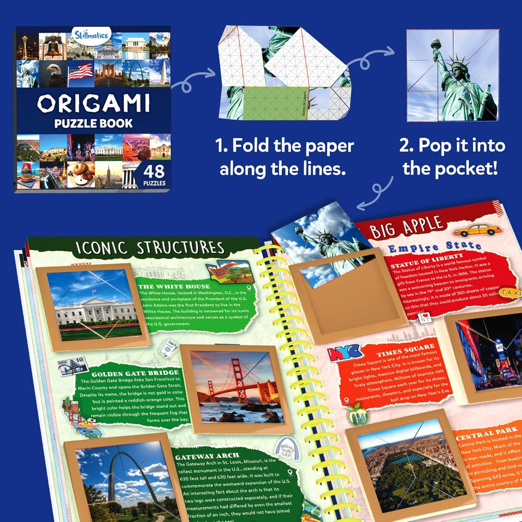 Skillmatics Scrapbooking Kit & Origami Puzzle Book - DIY Folding Brain Teasers, STEM Learning & Travel Toy with 48 Puzzles, Educational Gifts for Girls & Boys Ages 7, 8, 9, 10 & Up