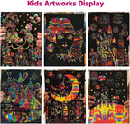 ZMLM Scratch Art Crafts Girls Gifts, 60 Rainbow Scratch Paper Art Gifts for 3 4 5 6 7 8 9 10 Years Old Girls and Boys Kids, Arts and Crafts for Kids 4-6 Birthday Toys and Games Activities Gift (Pink)