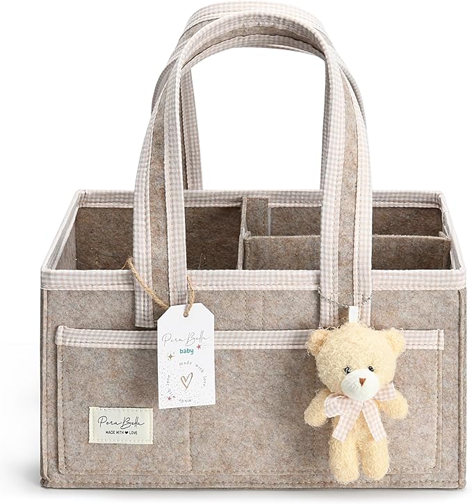 PeraBella Diaper Caddy Organizer with Handle, Baby Shower Gifts Basket Bag, Registry Search Must Haves Items, Nursery Storage Organizer for Newborn Girl Boy, Baby Bag Essentials, Car Diaper Caddy Cart