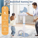 Costzon Kids Basketball Hoop with Electronic Scoreboard Cheer Sound, 4 in 1 Height Adjustable Toddler Basketball Hoop with Soccer, Golf, Ring Toss Game for Indoor Outdoor, Gift(Light Blue Moon)