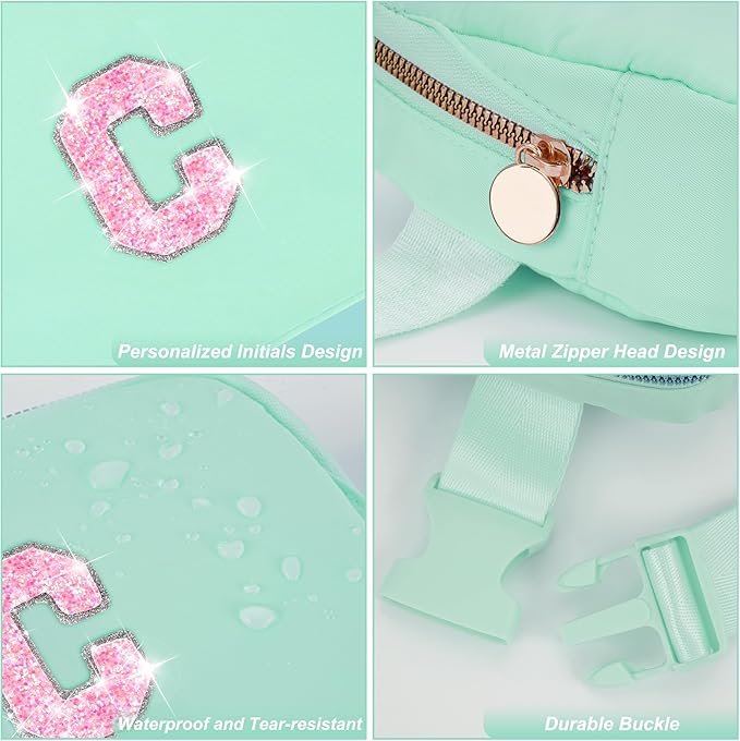 Fanny Pack Belt Bag Crossbody Bags with Initials Letter Patch Trendy Stuff for Teens Cute Stuff Birthday Gifts for Teenager Girls | Light Green,Initial C