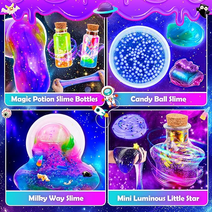 Magic Galaxy Slime Kit for Kids 6-12, DIY Butter Slime Making Kit with Glitter Powder, Galaxy Stickers & Dark Matter Creative Sensory Toys, Fun Birthday Gift for 6-12 Year Olds Girls Boys