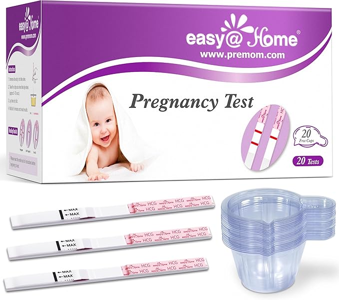 Easy@Home Pregnancy Test Strips with 20 Urine Cups – Early and Accurate Detection, Fast Results, Designed for Convenient Home Testing