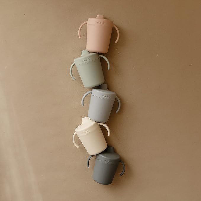 mushie Trainer Sippy Cup | Made in Denmark | Leak Resistant Twist-Off Lid & Handles | 6 Months + (Blush)