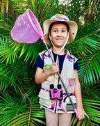 Bug Hunting Kit, Pink Safari Vest, Hat, Binoculars, Lg. Butterfly Net, Bug Container, Whistle, Flashlight, Magnifier, Thermostat, Compass, Age 3+